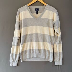Chaps Ralph Lauren Women’s Striped Sweater Size Large V-Neck Cotton Blend